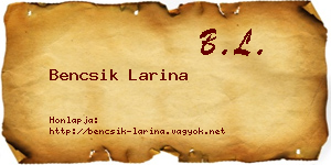 Bencsik Larina névjegykártya